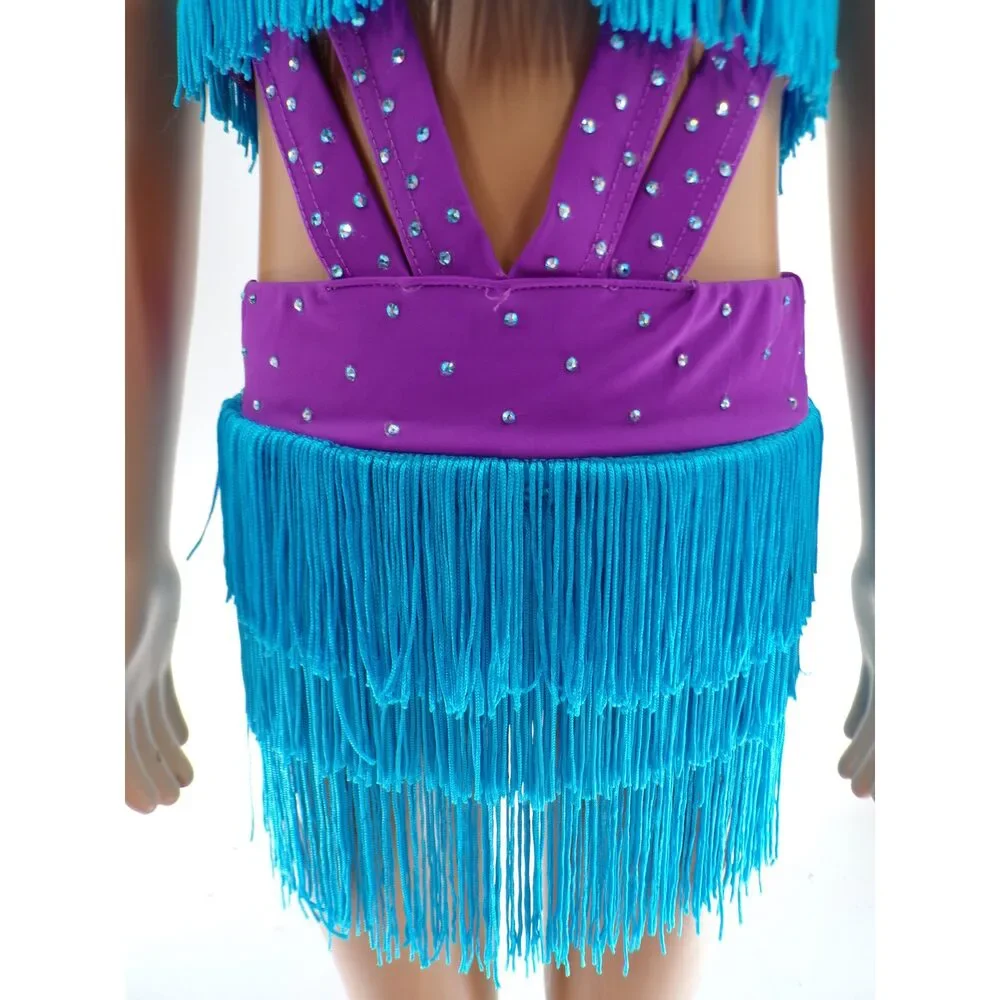 Pre-Owned Dance Costume Weissman  Intermediate Child Turquoise Fringe Jazz Tap
